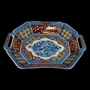 Smithsonian Institution Imari SMB1 Octagonal Bowl Platter Blue Red Gold Floral